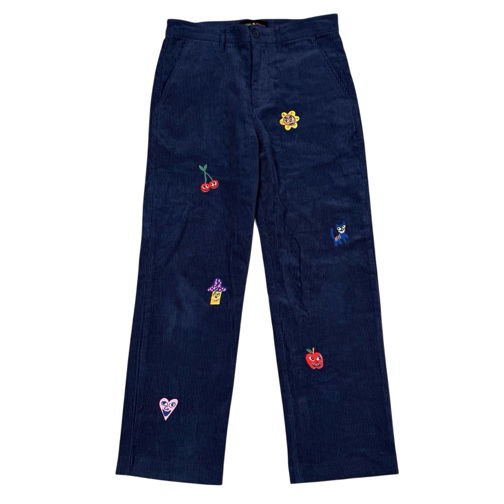 Teddy Fresh‎ Applique Pants Mens 28 (31x29) Navy Corduroy Embroidered Hipster
